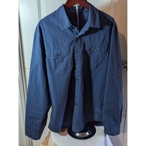 Apt. 9 Blue Long Sleeve Cotton Mans Men's Solid Dress Shirt Mens SizeM